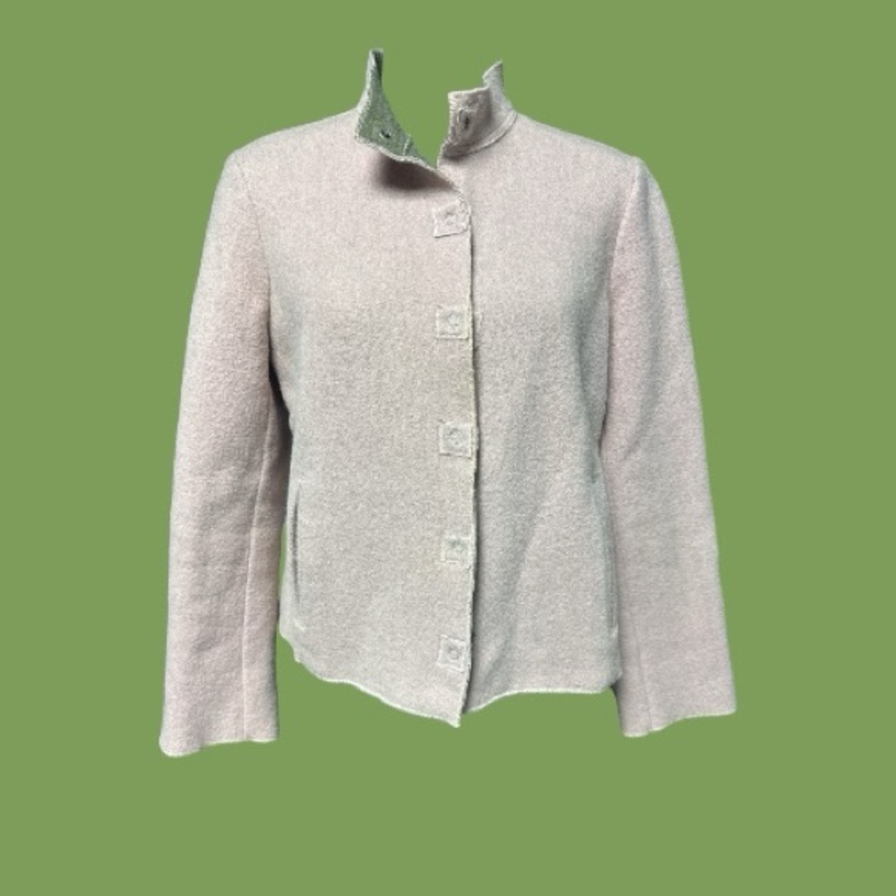 Sigrid Olsen Cream And Green Wool blend Jacket Size Medium Petite